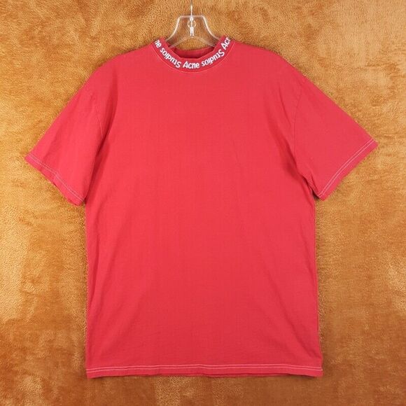 ACNE STUDIOS Womens Top Small Red Pullover Crew Logo Spell Out Tee GOJINA DYED - Picture 1 of 9